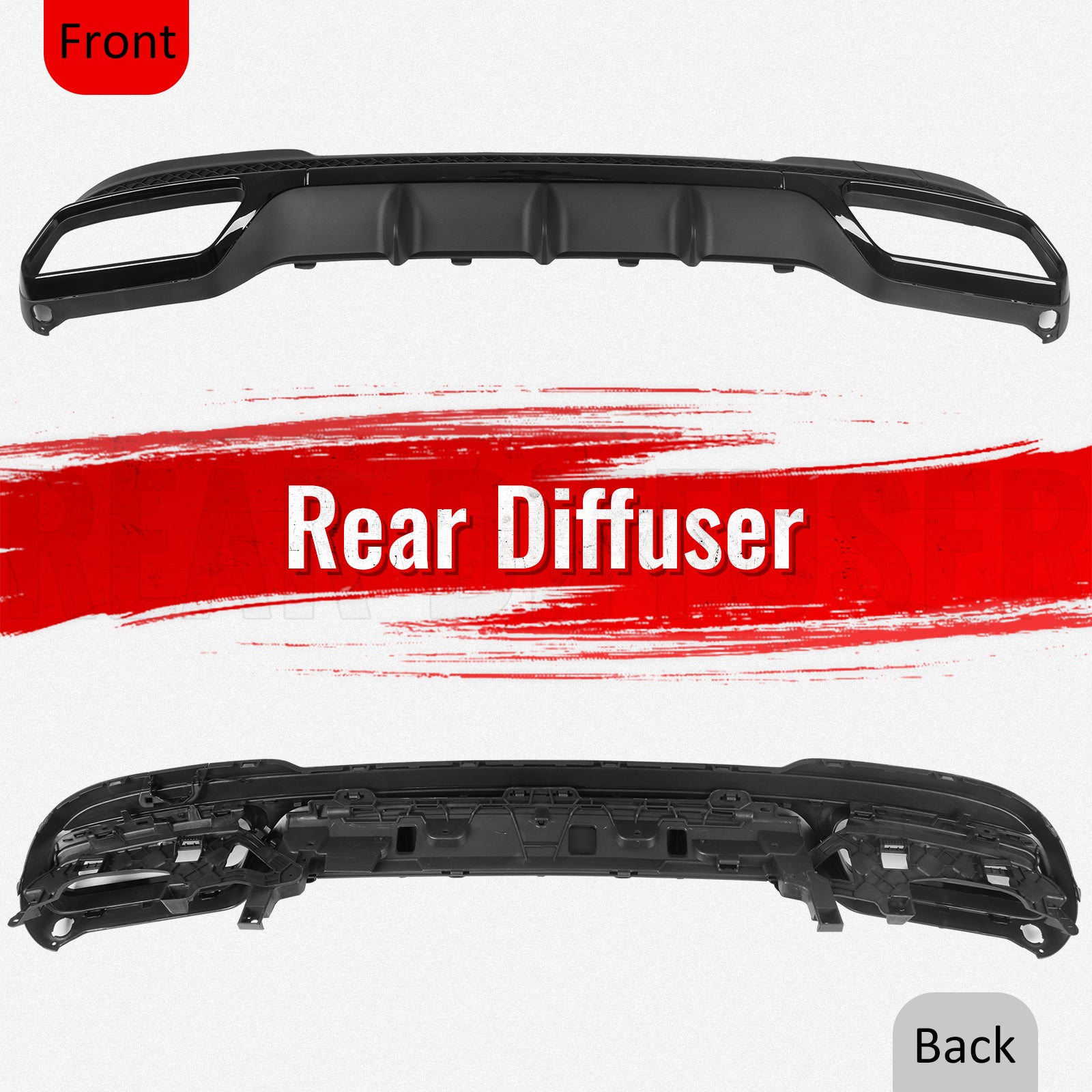 For 14-16 Benz E-Class E250 E350 E400 E63 Style Rear Diffuser Black Exhaust Tips