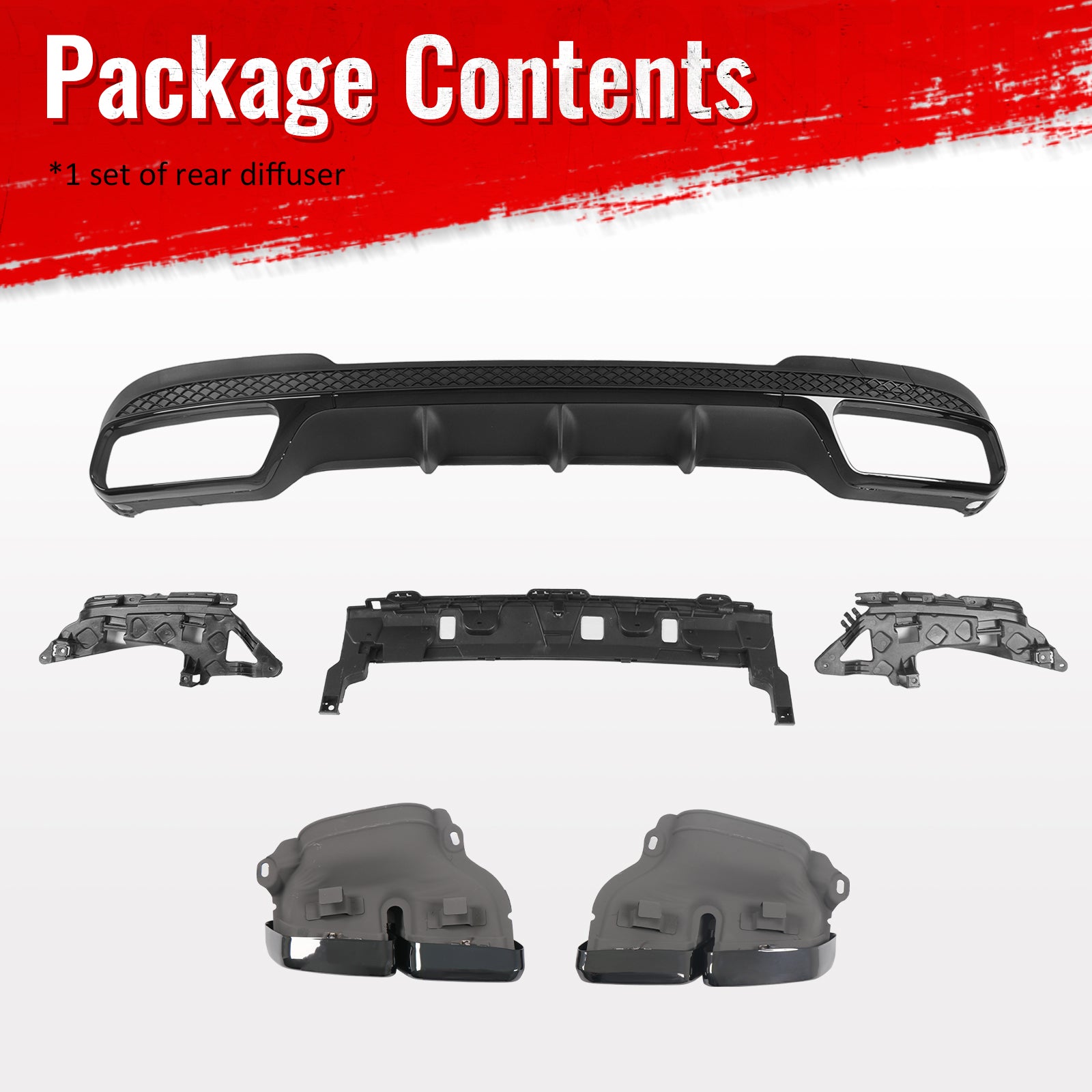 For 14-16 Benz E-Class E250 E350 E400 E63 Style Rear Diffuser Black Exhaust Tips