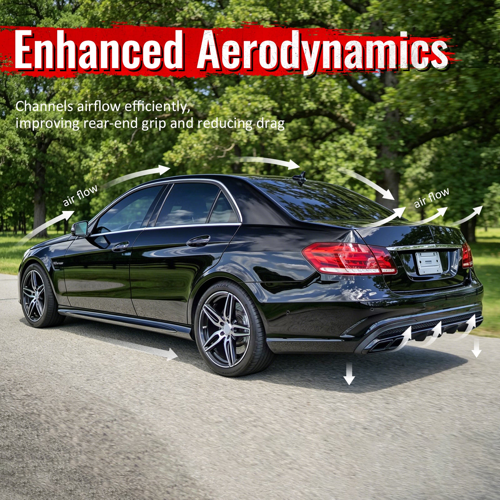 For 14-16 Benz E-Class E250 E350 E400 E63 Style Rear Diffuser Black Exhaust Tips