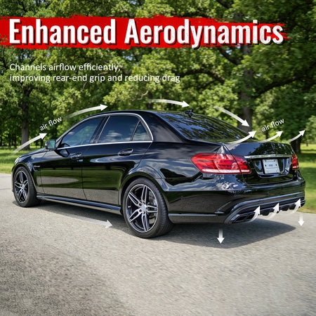 For 14-16 Benz E-Class E250 E350 E400 E63 Style Rear Diffuser Black Exhaust Tips