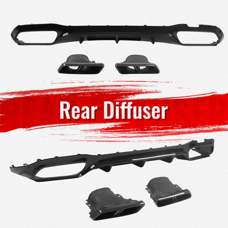 For 17-23 Benz E-Class E300 E400 E63 Style Gloss Black Rear Diffuser Exhaust Tip