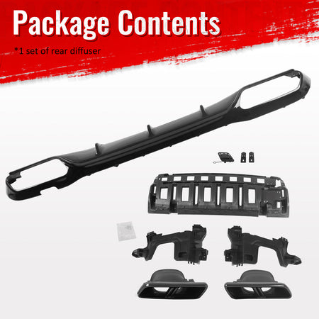 For 17-23 Benz E-Class E300 E400 E63 Style Gloss Black Rear Diffuser Exhaust Tip