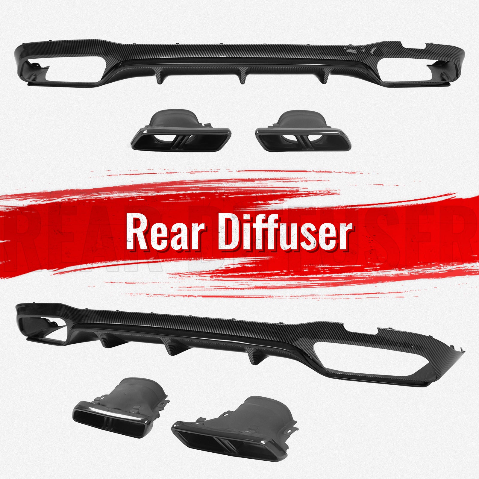 For 17-23 Benz E-Class E300 E400 E63 Carbon Fiber Print Rear Diffuser W/ Exhaust