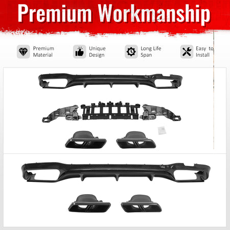 For 17-23 Benz E-Class E300 E400 E63 Carbon Fiber Print Rear Diffuser W/ Exhaust