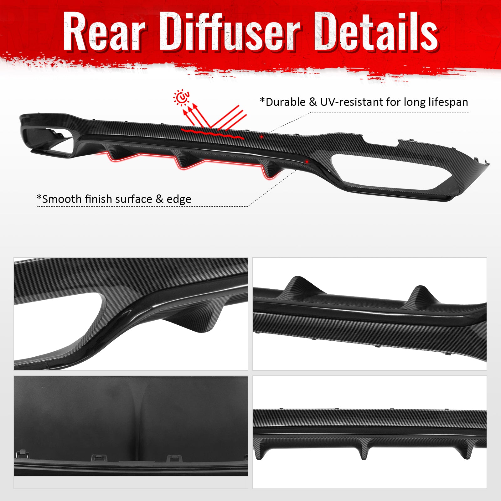 For 17-23 Benz E-Class E300 E400 E63 Carbon Fiber Print Rear Diffuser W/ Exhaust