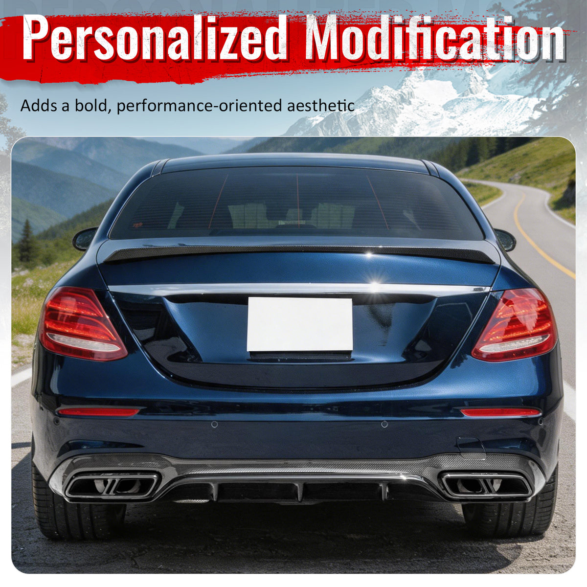 For 17-23 Benz E-Class E300 E400 E63 Carbon Fiber Print Rear Diffuser W/ Exhaust