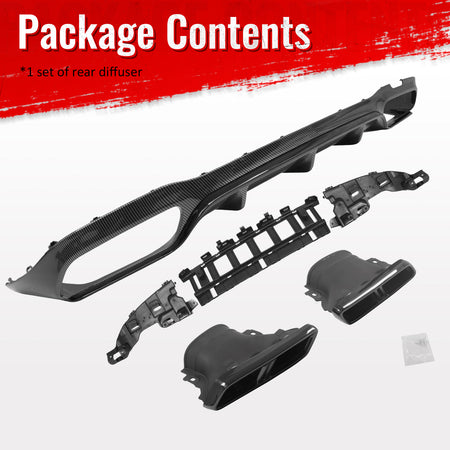 For 17-23 Benz E-Class E300 E400 E63 Carbon Fiber Print Rear Diffuser W/ Exhaust