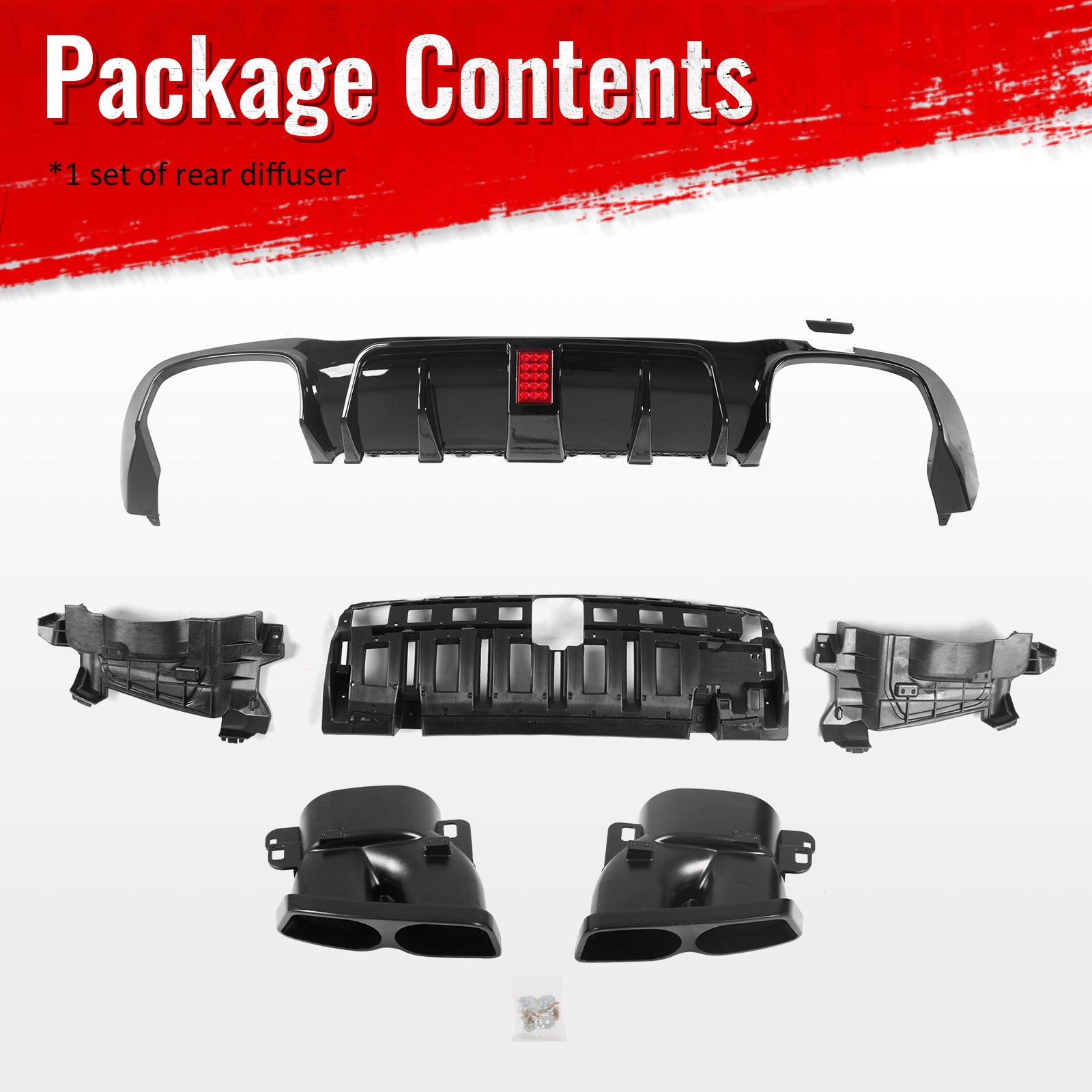 Fits 17-23 Benz E-Class E300 E400 Brabus Gloss Black Rear Diffuser Exhaust Tip