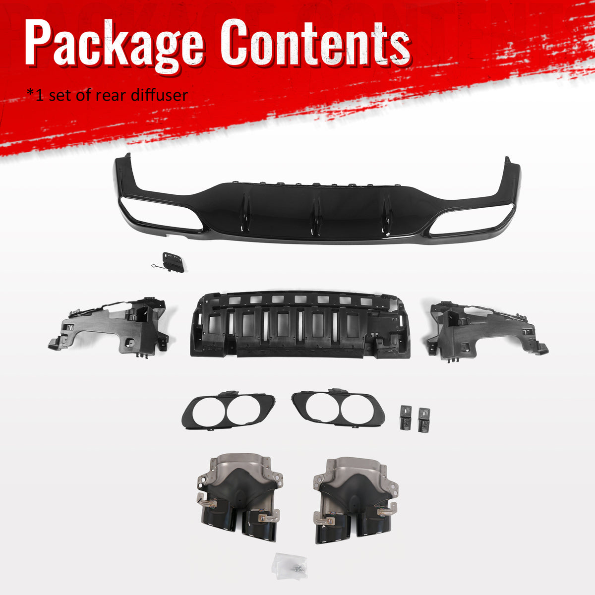 For 17-23 Benz E-Class E300 E400 E53 Style Gloss Black Rear Diffuser Exhaust Tip