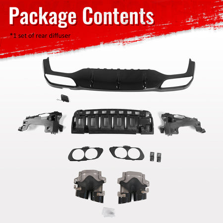 For 17-23 Benz E-Class E300 E400 E53 Style Gloss Black Rear Diffuser Exhaust Tip
