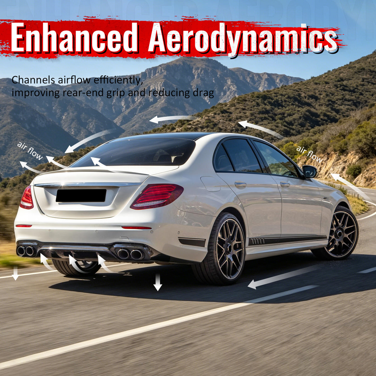 For 17-23 Benz E-Class E300 E400 E53 Style Gloss Black Rear Diffuser Exhaust Tip