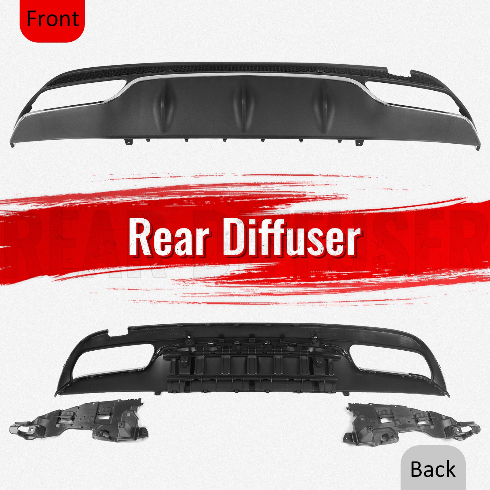 Fits 15-21 Benz C-Class C300 C400 C63 Black Rear Diffuser + Silver Exhaust Tips