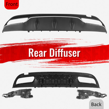 Fits 15-21 Benz C-Class C300 C400 C63 Black Rear Diffuser + Silver Exhaust Tips