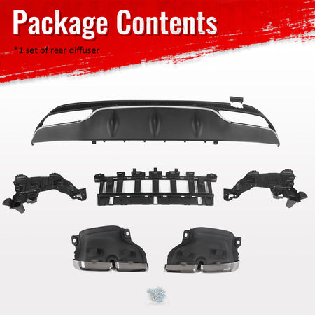 Fits 15-21 Benz C-Class C300 C400 C63 Black Rear Diffuser + Silver Exhaust Tips