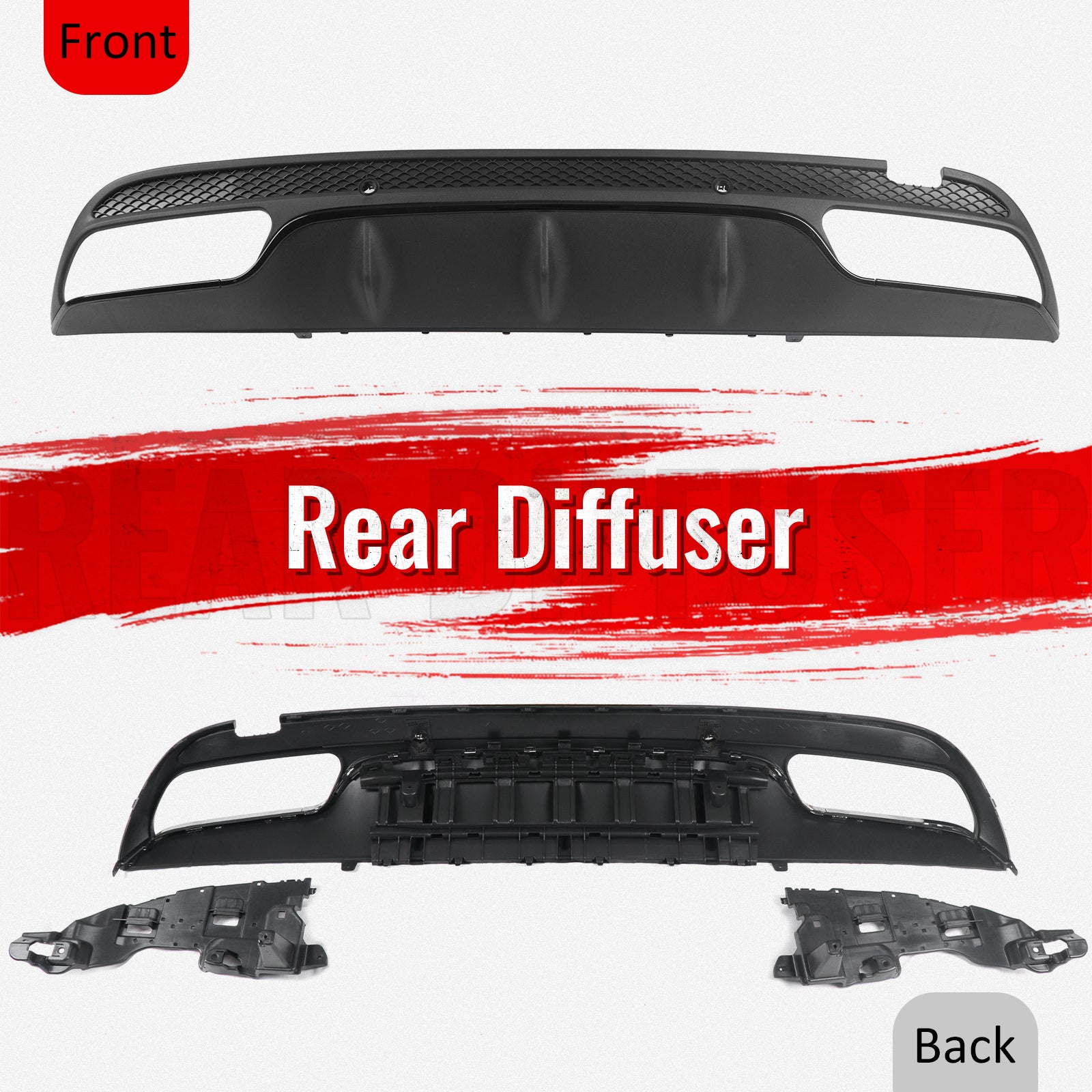 For 15-21 Benz C-Class C300 C400 C63 Style Gloss Black Rear Diffuser Exhaust Tip