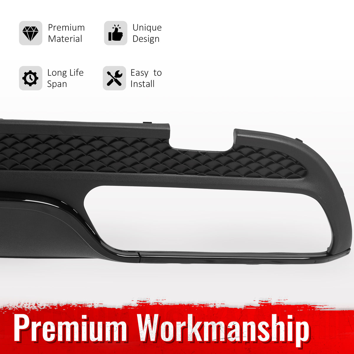 For 15-21 Benz C-Class C300 C400 C63 Style Gloss Black Rear Diffuser Exhaust Tip