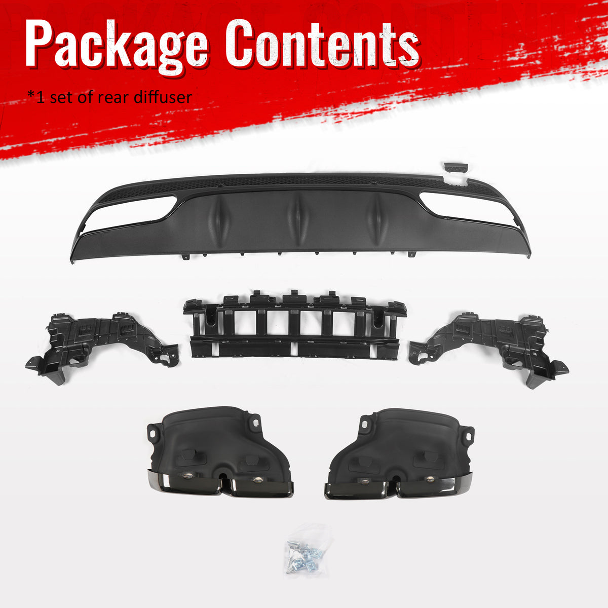 For 15-21 Benz C-Class C300 C400 C63 Style Gloss Black Rear Diffuser Exhaust Tip
