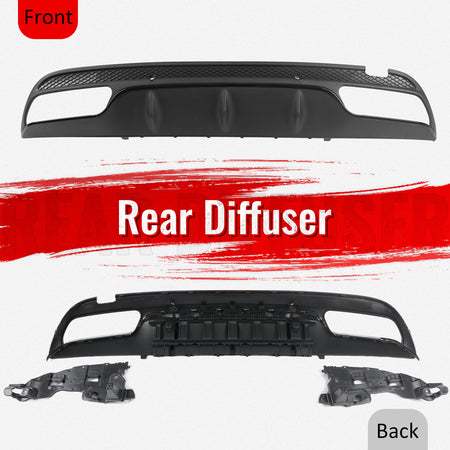 Fits 15-21 Benz C-Class C300 C400 C63 Style Rear Diffuser + Silver Exhaust Tips
