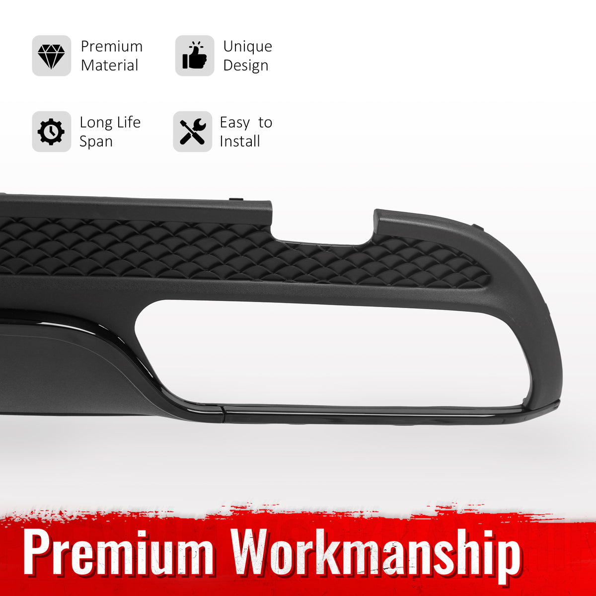 Fits 15-21 Benz C-Class C300 C400 C63 Style Rear Diffuser + Silver Exhaust Tips