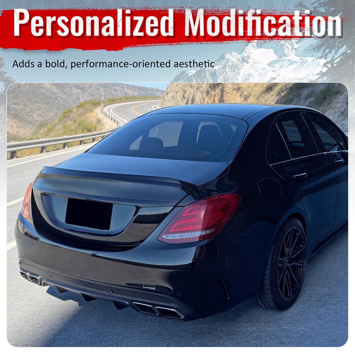 Fits 15-21 Benz C-Class C300 C400 C63 Style Rear Diffuser + Silver Exhaust Tips