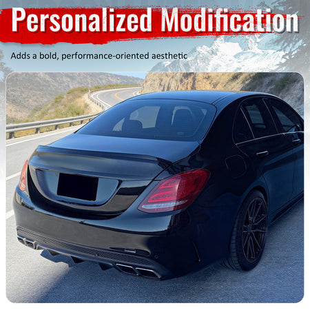 Fits 15-21 Benz C-Class C300 C400 C63 Style Rear Diffuser + Silver Exhaust Tips