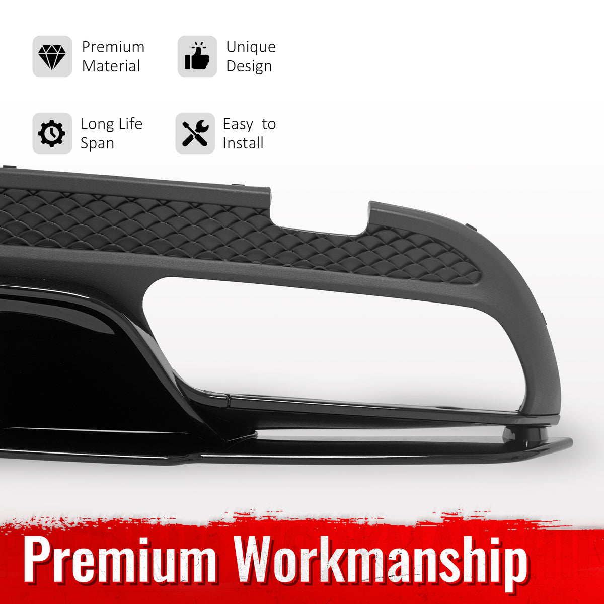 Fits 15-21 Benz C-Class C300 C400 C63 Edition1 Style Rear Diffuser + Exhaust Tip
