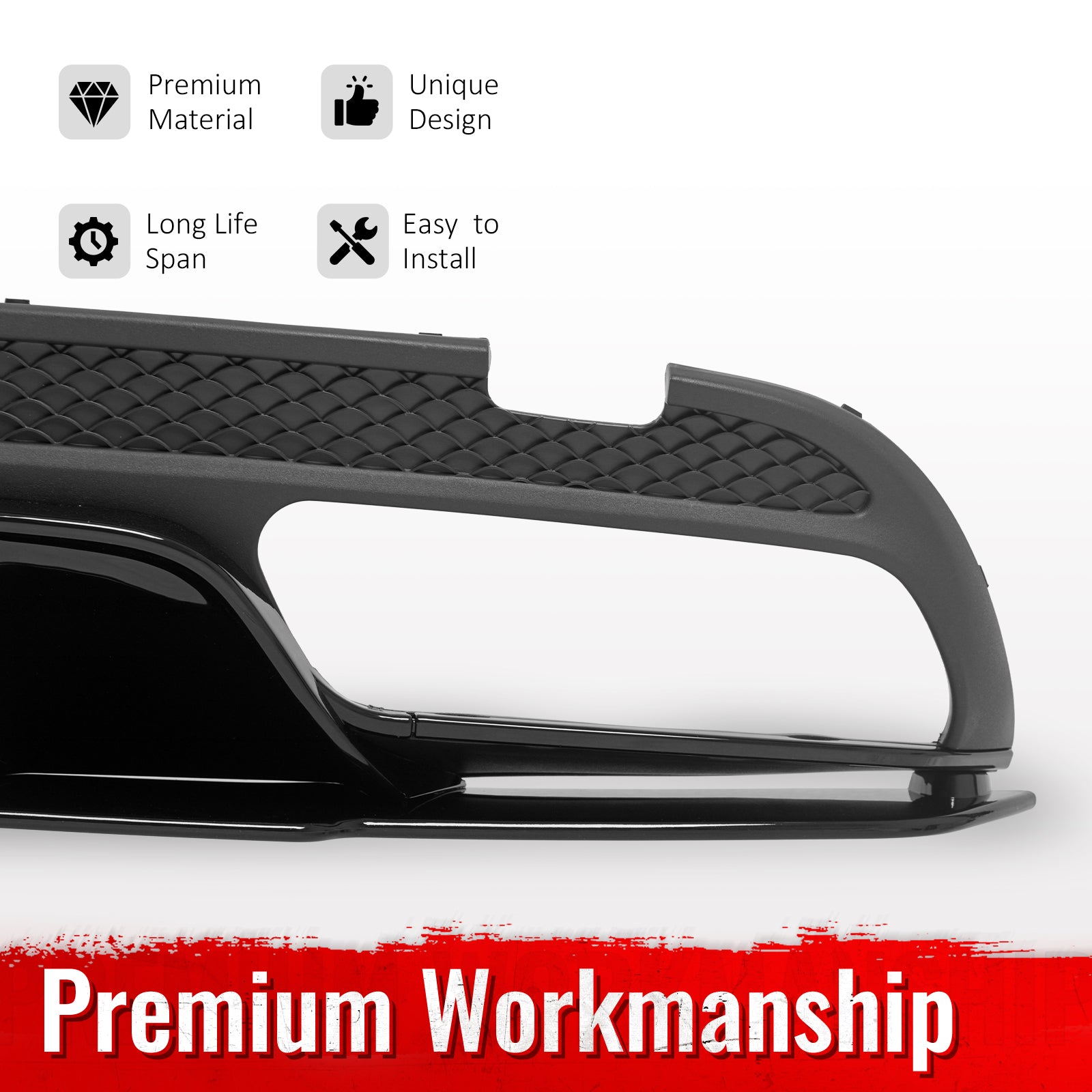 Fits 15-21 Benz C-Class C300 C400 C63 Edition1 Style Rear Diffuser + Exhaust Tip