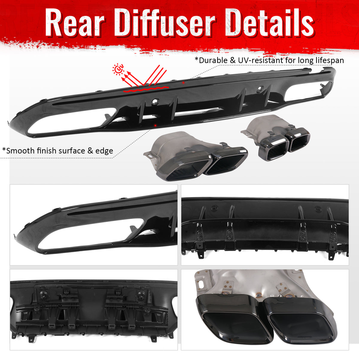 Fits 15-21 Benz C-Class C300 C400 2019 Facelift C63 Rear Diffuser + Exhaust Tip