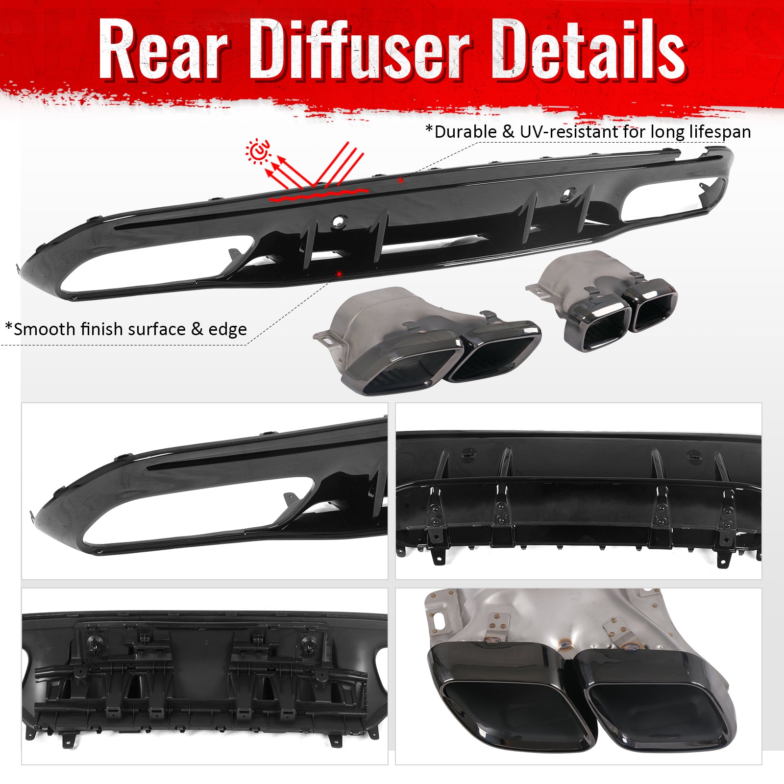 Fits 15-21 Benz C-Class C300 C400 2019 Facelift C63 Rear Diffuser + Exhaust Tip