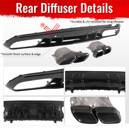 Fits 15-21 Benz C-Class C300 C400 2019 Facelift C63 Rear Diffuser + Exhaust Tip