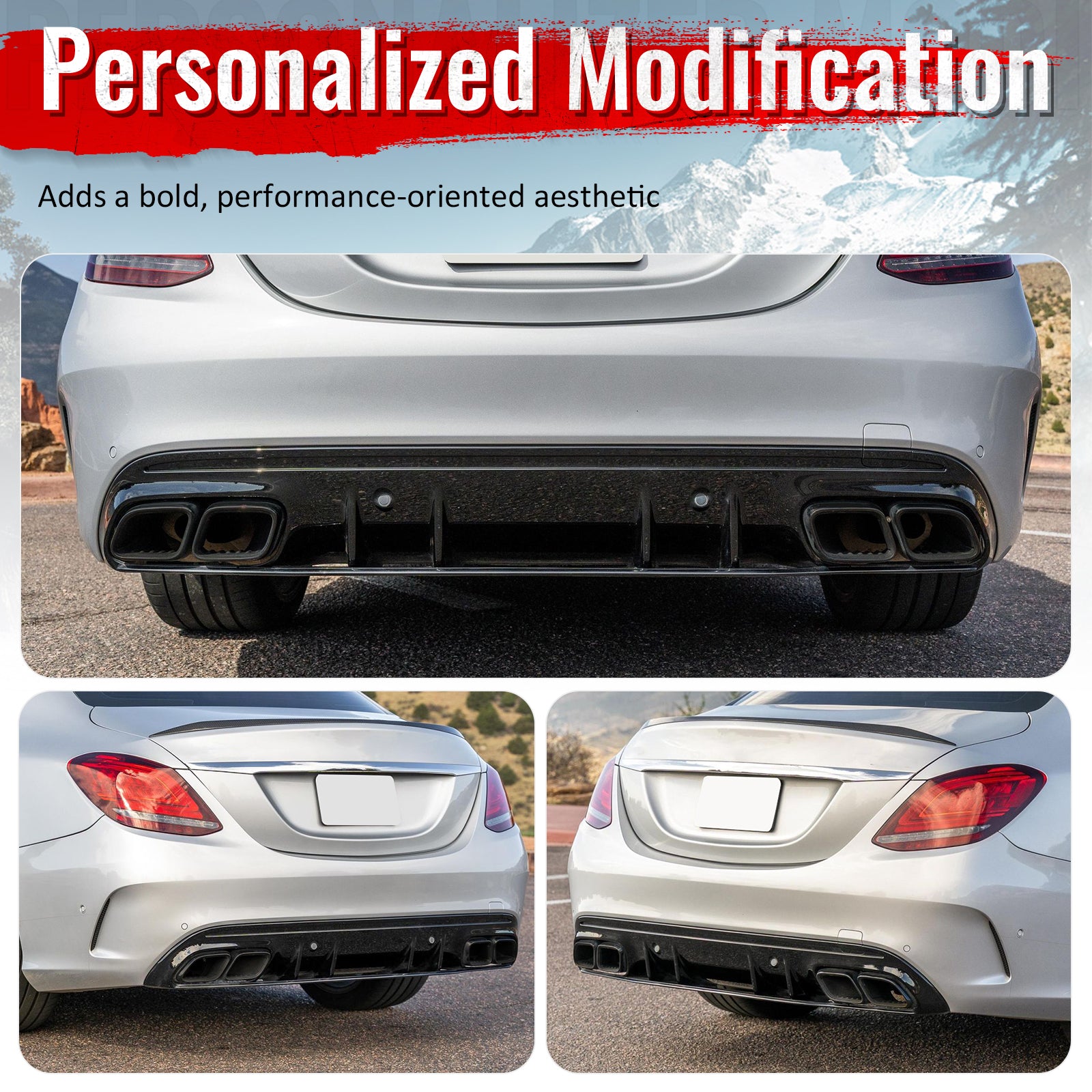 Fits 15-21 Benz C-Class C300 C400 2019 Facelift C63 Rear Diffuser + Exhaust Tip