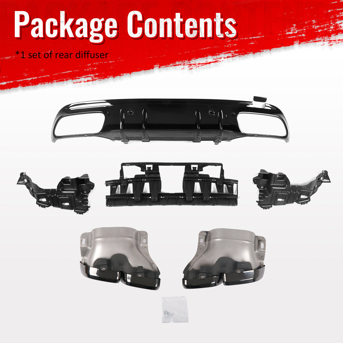 Fits 15-21 Benz C-Class C300 C400 2019 Facelift C63 Rear Diffuser + Exhaust Tip