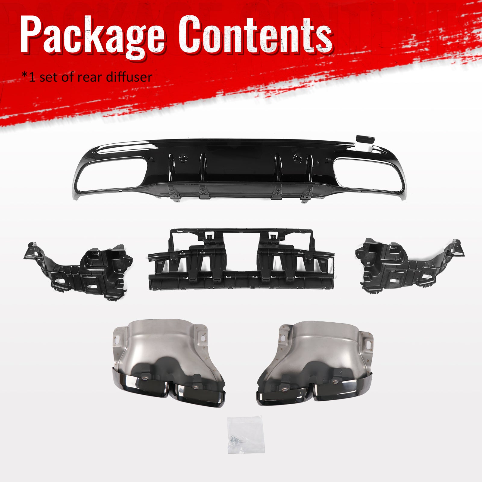 Fits 15-21 Benz C-Class C300 C400 2019 Facelift C63 Rear Diffuser + Exhaust Tip
