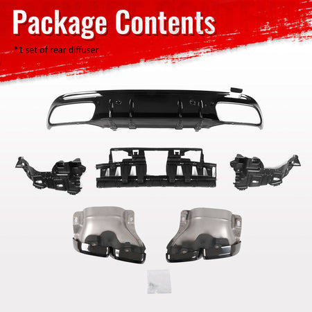 Fits 15-21 Benz C-Class C300 C400 2019 Facelift C63 Rear Diffuser + Exhaust Tip