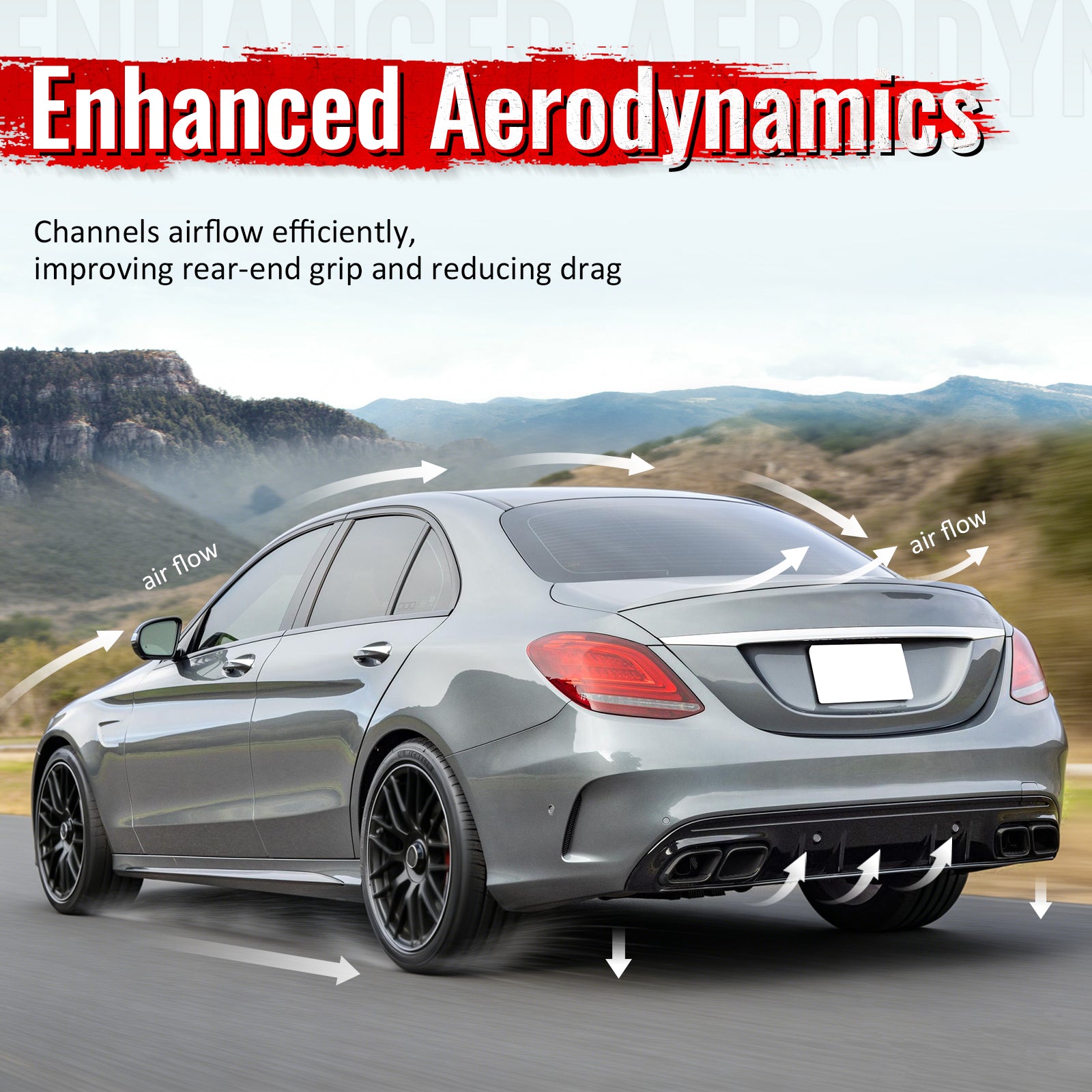 Fits 15-21 Benz C-Class C300 C400 2019 Facelift C63 Rear Diffuser + Exhaust Tip