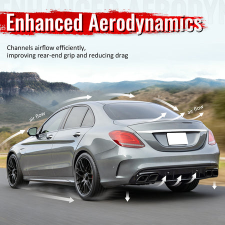 Fits 15-21 Benz C-Class C300 C400 2019 Facelift C63 Rear Diffuser + Exhaust Tip