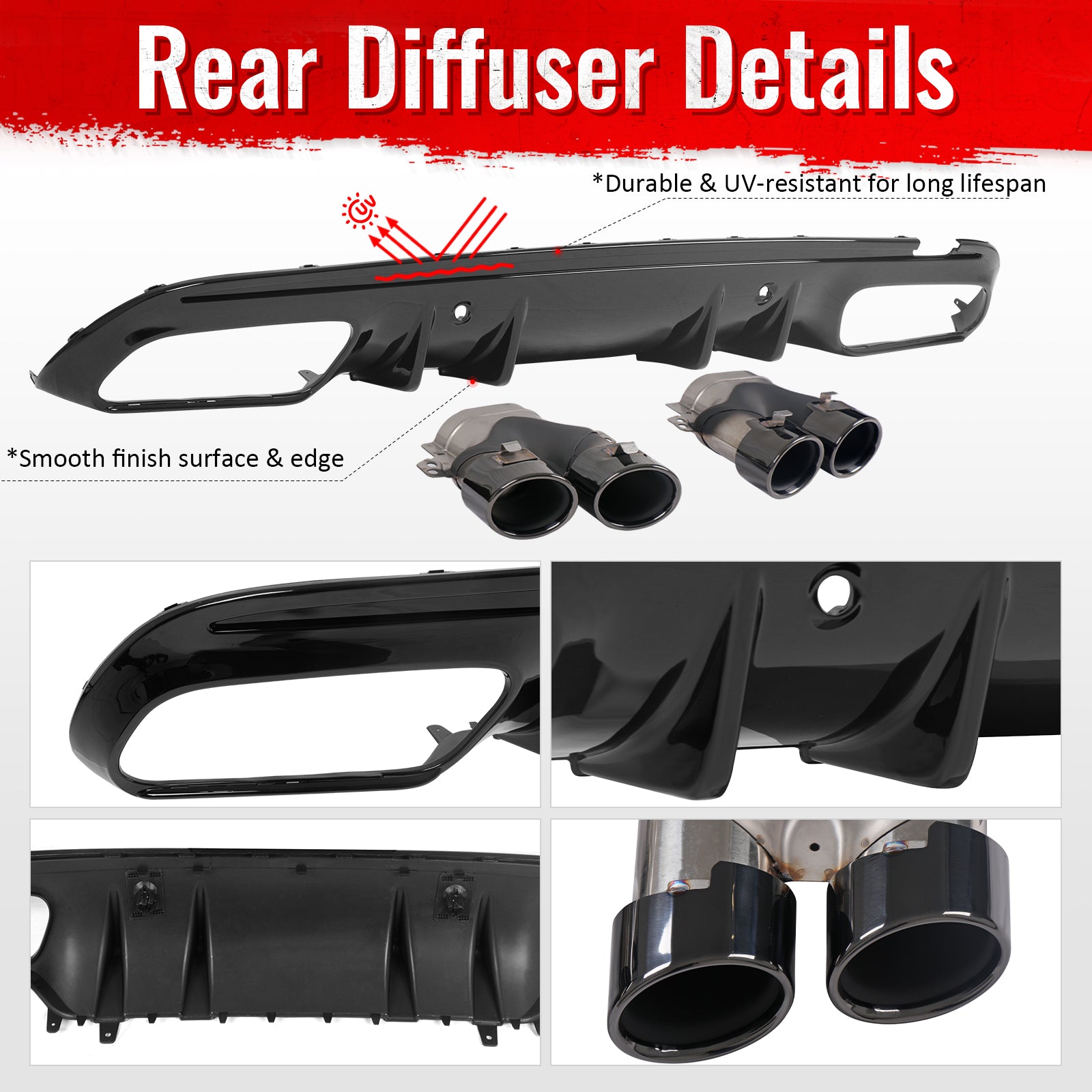 Fits 15-21 Benz C-Class C300 C400 2019 Facelift C43 Rear Diffuser + Exhaust Tip