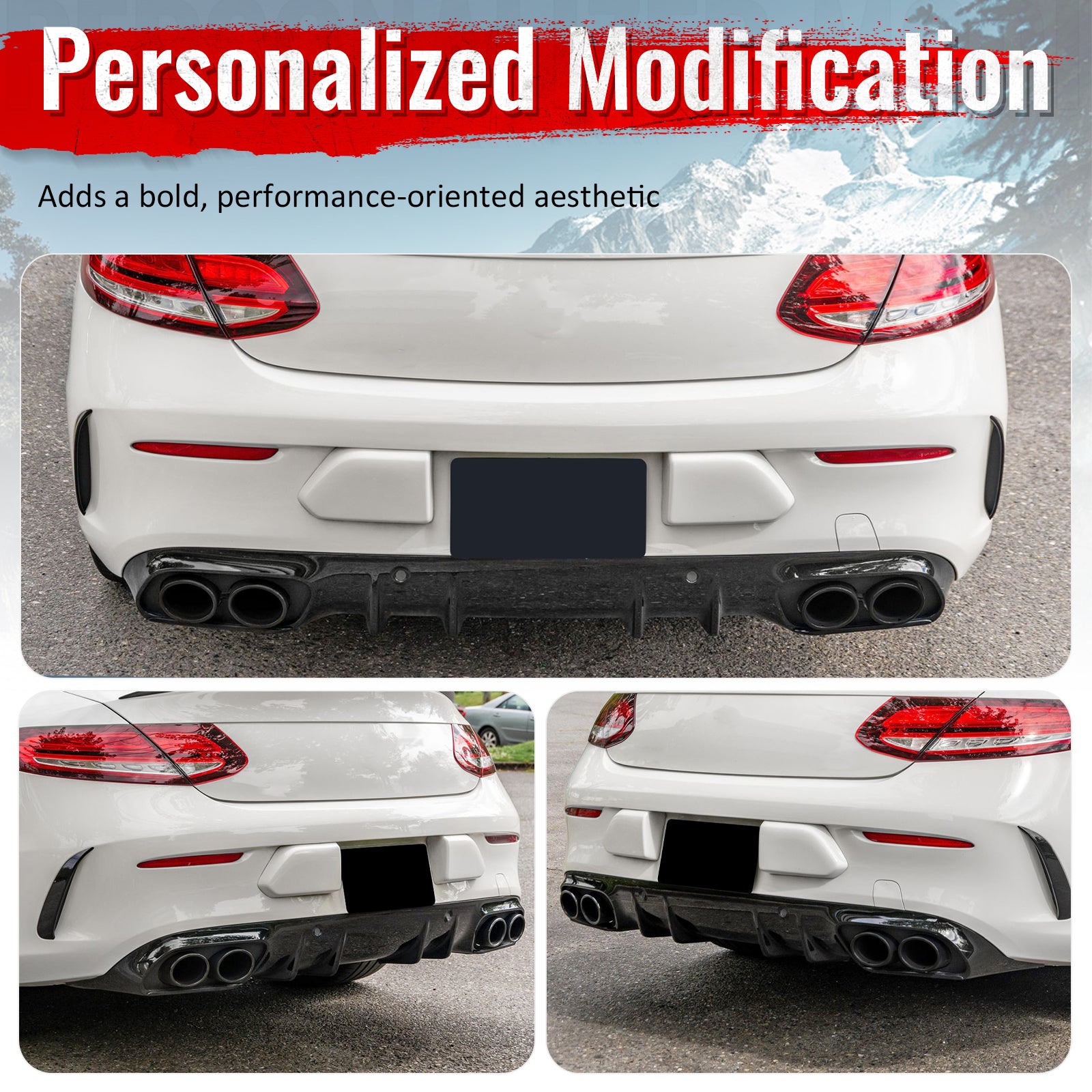 Fits 15-21 Benz C-Class C300 C400 2019 Facelift C43 Rear Diffuser + Exhaust Tip