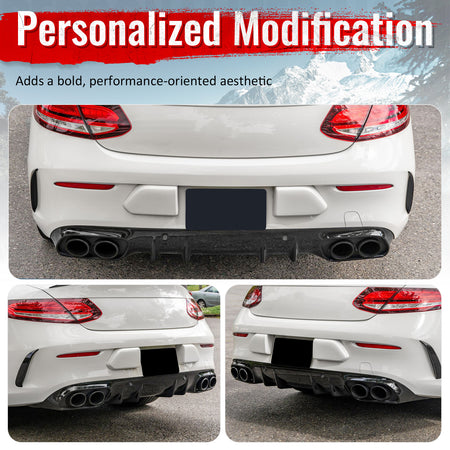 Fits 15-21 Benz C-Class C300 C400 2019 Facelift C43 Rear Diffuser + Exhaust Tip
