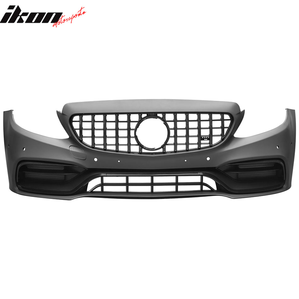 2015–2021 Benz C-Class W205 2019+ C63 Style PP Front Bumper Cover W/ Chrome Grille