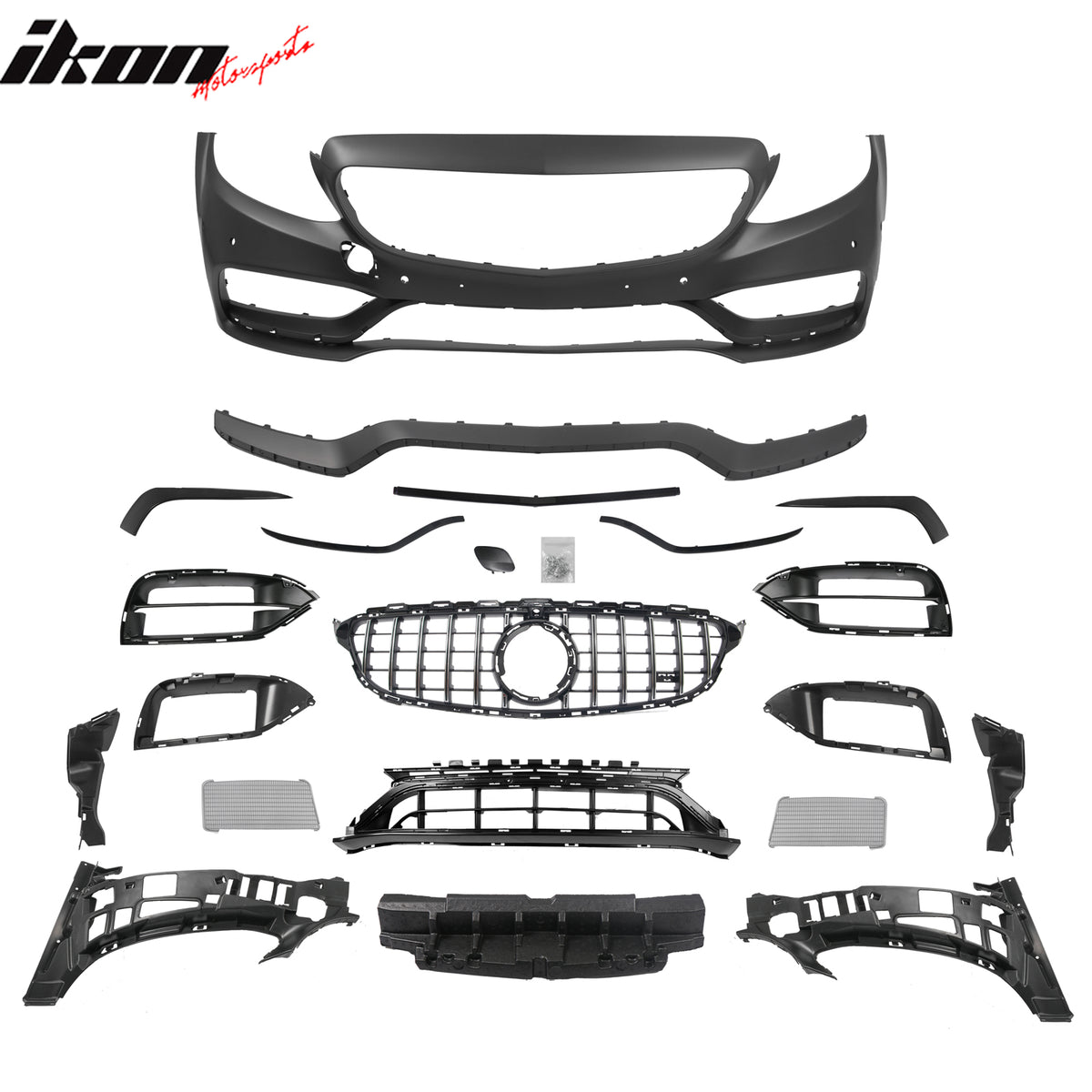 For 15–21 Benz C-Class W205 2019+ C63 Front Bumper Cover Kit W/ Chrome Grille