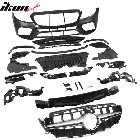 Fits 17-20 Benz E-Class W213 E63 Style PP Front Bumper Conversion W/Upper Grille