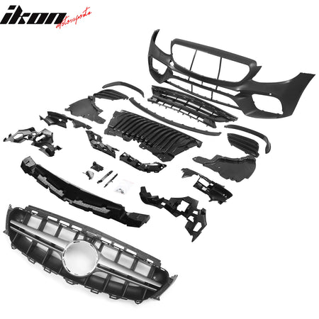 Fits 17-20 Benz E-Class W213 E63 Style PP Front Bumper Conversion W/Upper Grille