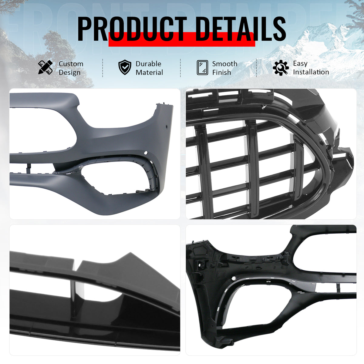 For 2021–2023 Benz E-Class W213 E63 Front Bumper Cover Kit W/ Gloss Black Grille