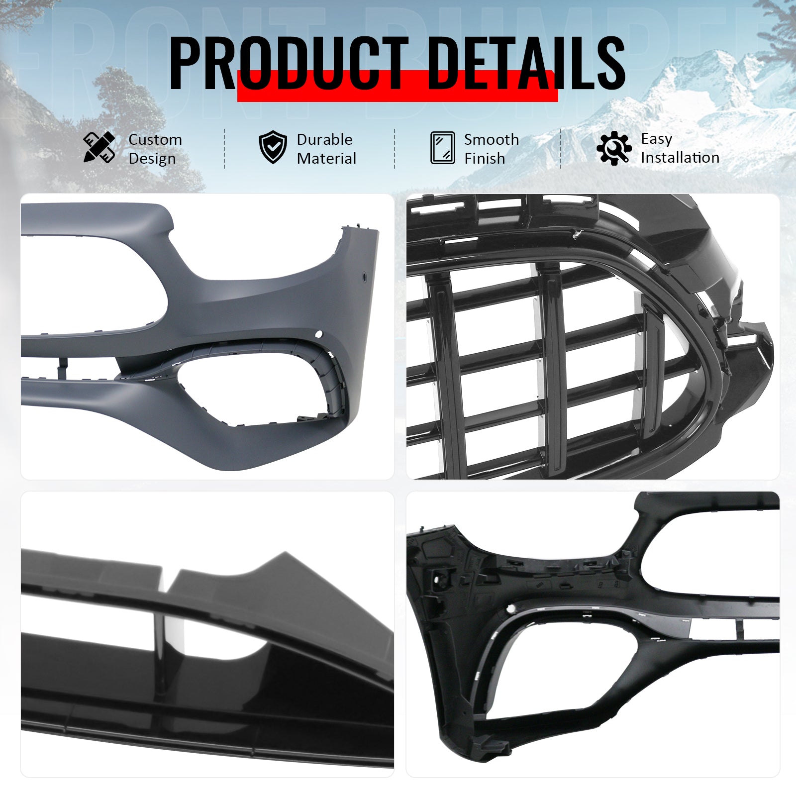 For 2021–2023 Benz E-Class W213 E63 Front Bumper Cover Kit W/ Gloss Black Grille