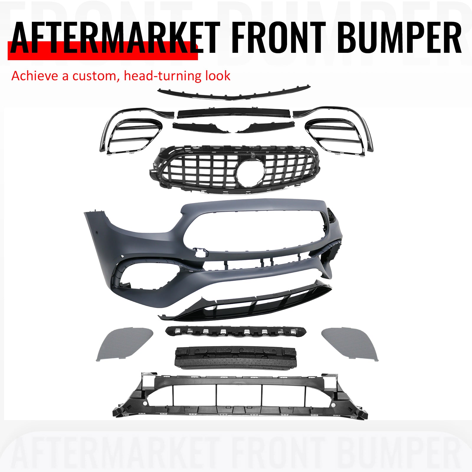 For 2021–2023 Benz E-Class W213 E63 Front Bumper Cover Kit W/ Gloss Black Grille