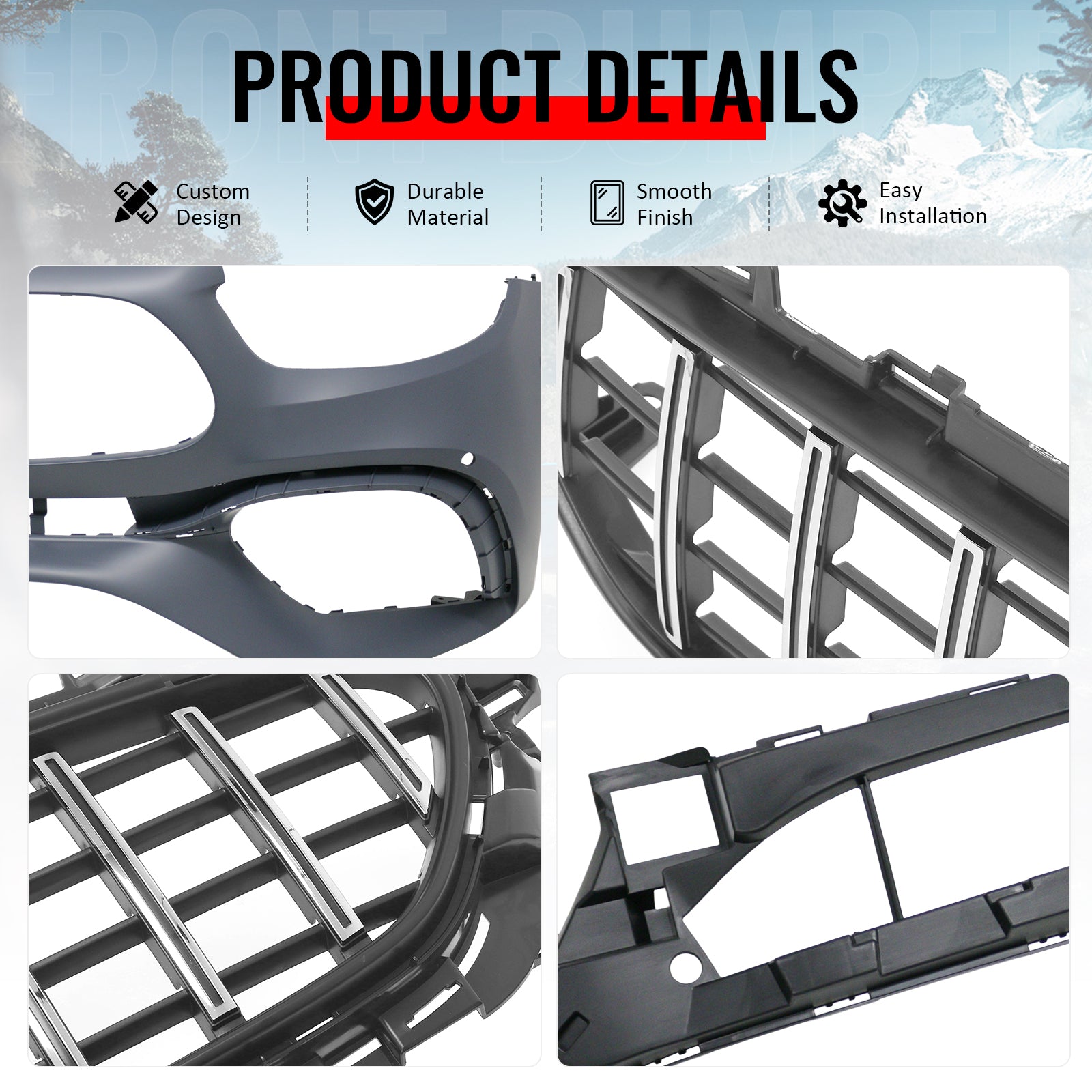For 2021–2023 Benz E-Class W213 E63 Front Bumper Cover Kit W/ Chrome Trim Grille