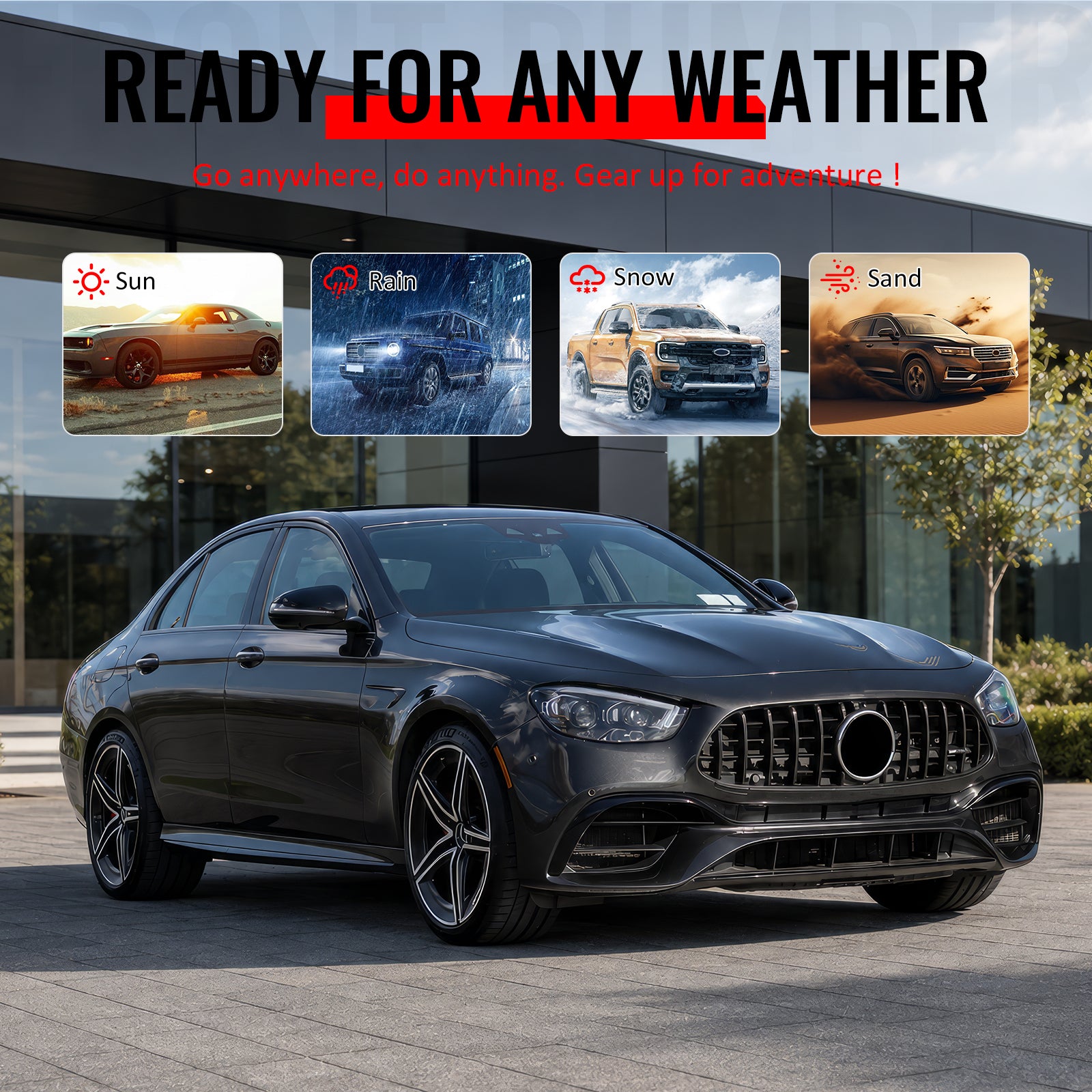 For 2021–2023 Benz E-Class W213 E63 Front Bumper Cover Kit W/ Chrome Trim Grille