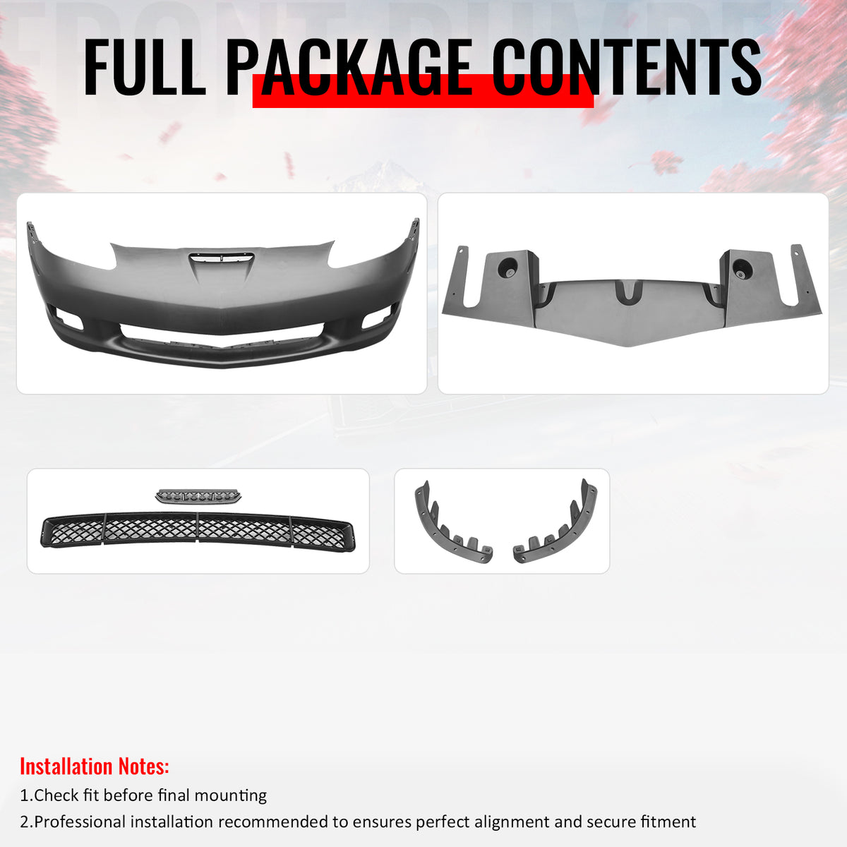 Fits 05-13 Corvette C6 Base Front Bumper Cover Z06 Style PP Conversion Assembly