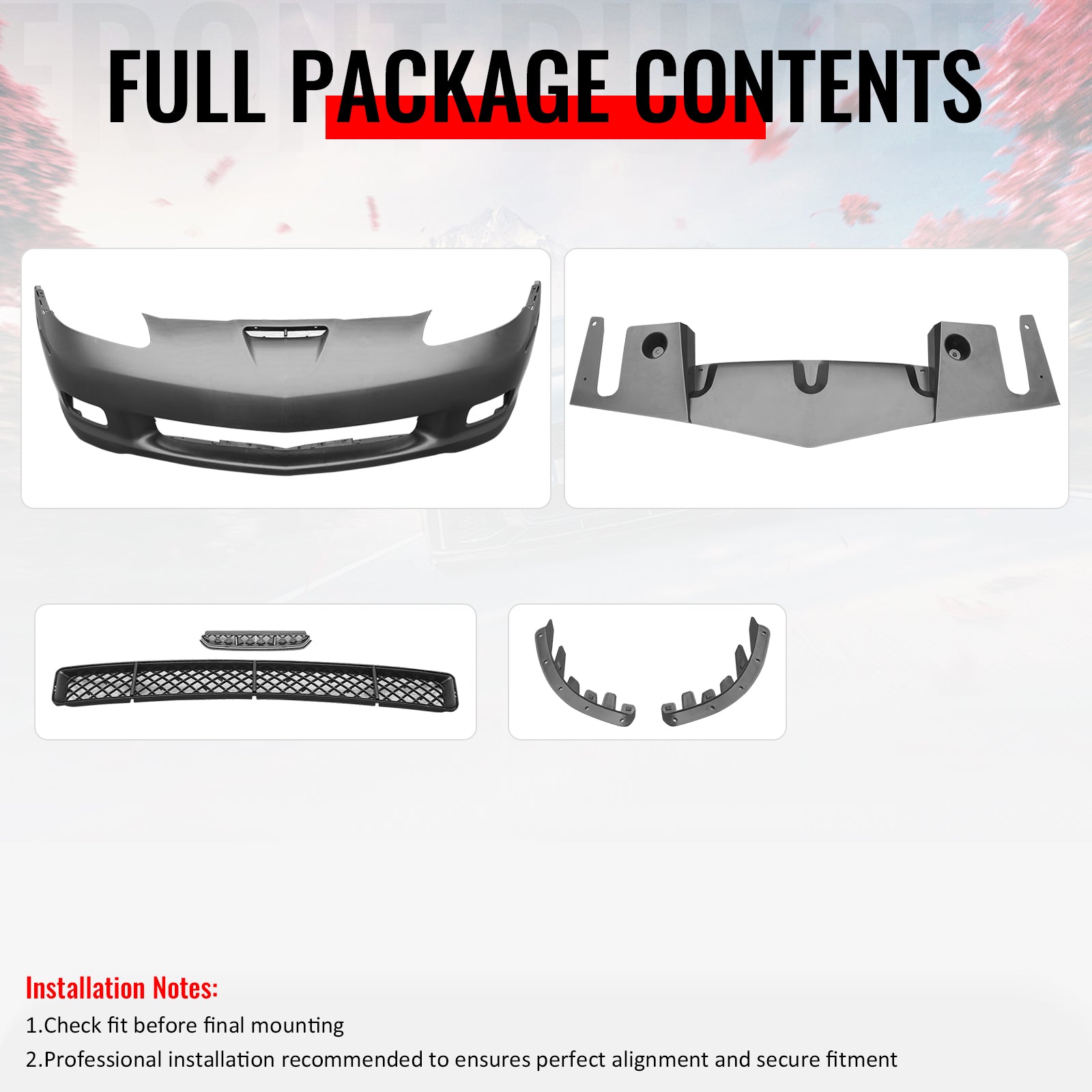 Fits 05-13 Corvette C6 Base Front Bumper Cover Z06 Style PP Conversion Assembly